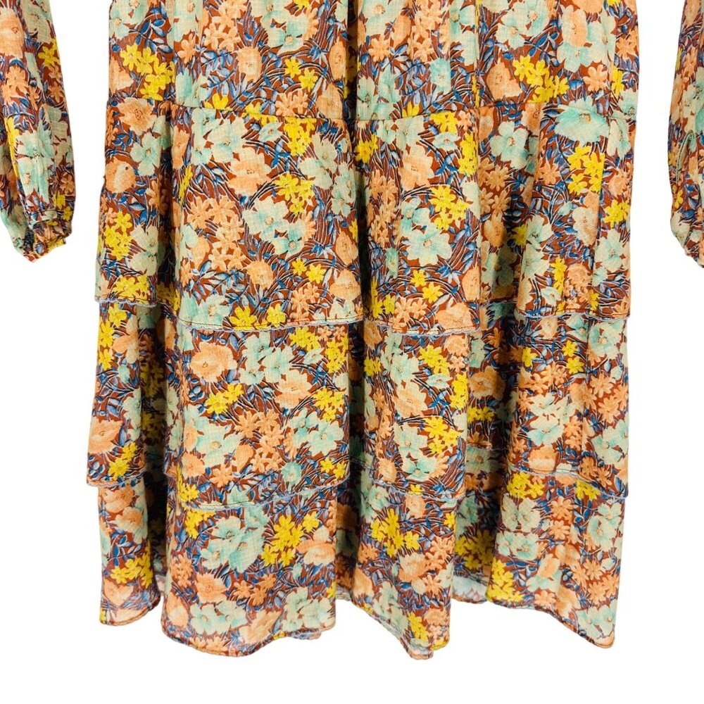 Veronica Beard Abanu Multicolored Floral Tiered 3/4 Sleeve Keyhole Mini Dress 2 - Picture 4 of 11